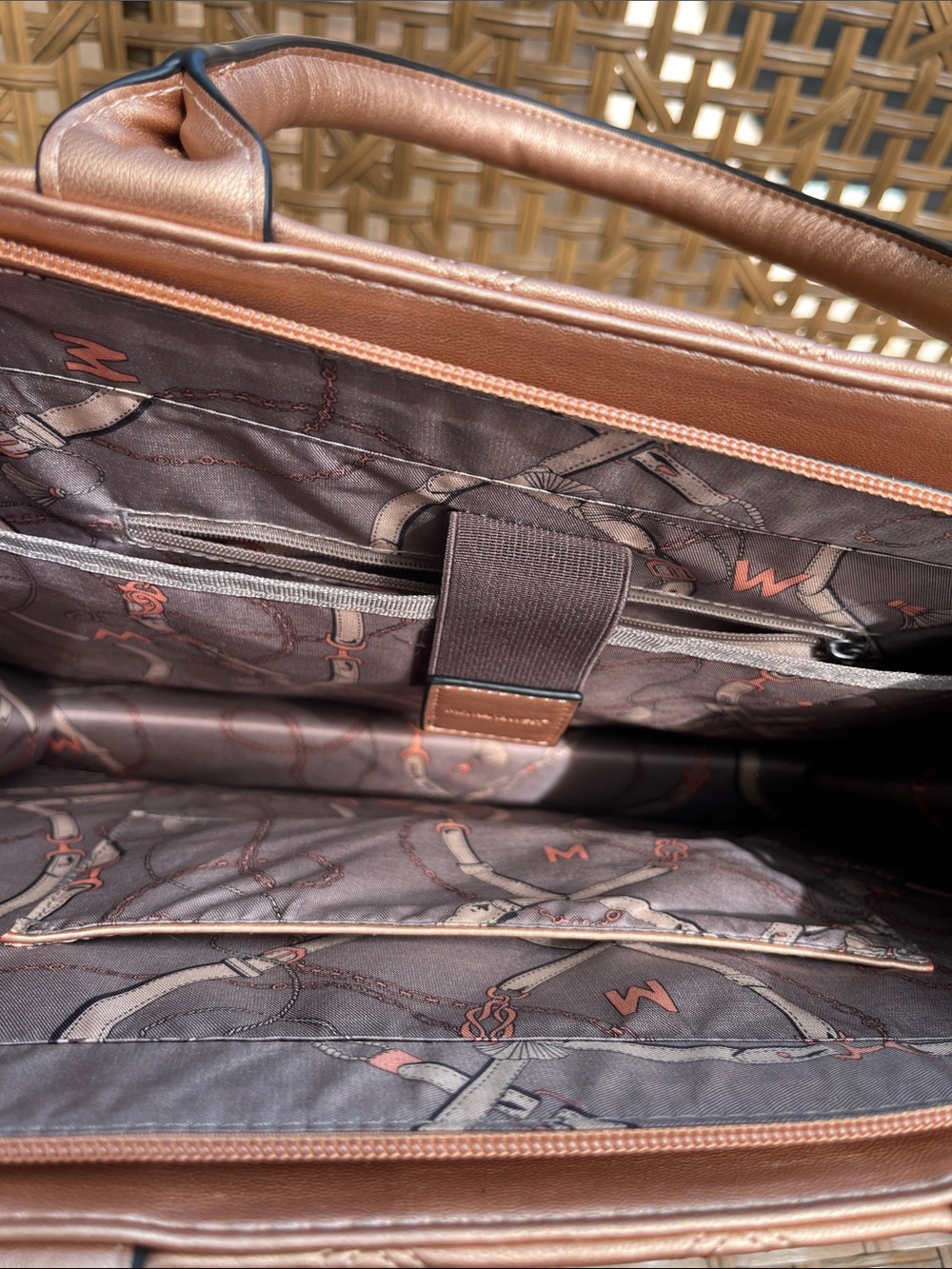 LIKE NEW Montana West Metallic Quilted Bronze Satchel Laptop Bag - Picture 3 of 9